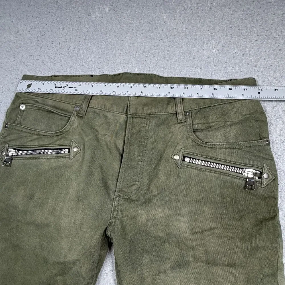 Balmain Paris Biker Moto Jeans Men’s 34 Olive Green Motorcycle Made In Japan